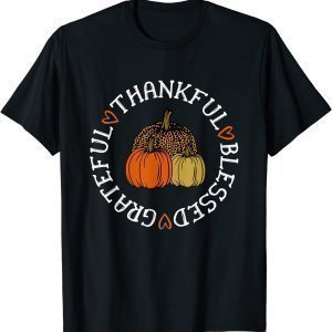 Thankful Grateful Blessed - Pumpkin Leopard Tee Shirt