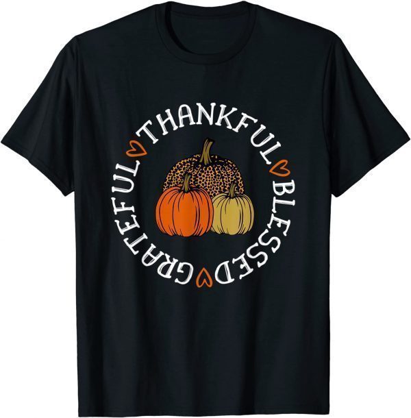 Thankful Grateful Blessed - Pumpkin Leopard Tee Shirt