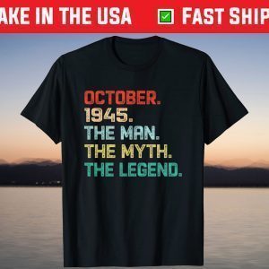 The Man Myth Legend October 1945 Birthday 76 Years Old Gift T-Shirt