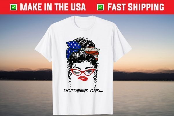 USA Bandana October Girl Wink Eye Face October Birthday Tee Shirt