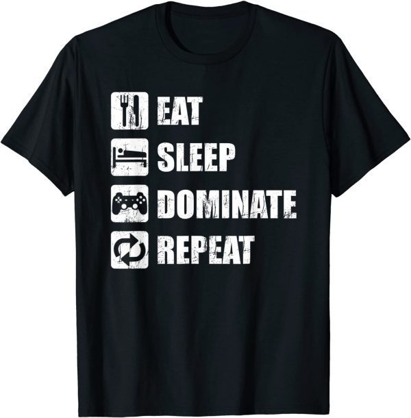 Video Gamer Apparel - Distressed Eat Sleep Dominate Repeat Tee Shirt