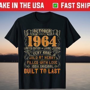 Vintage 1964 October 56 Years Old 56th Birthday Tee Shirt