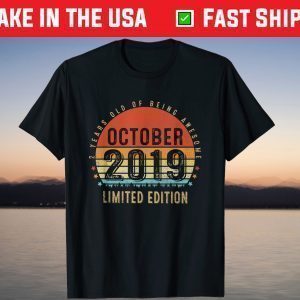 Vintage Retro Born in October 2019 2nd Birthday Tee Shirt