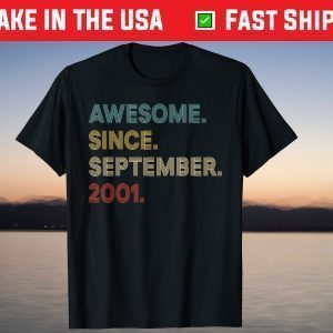 Vintage Awesome Since September 2001 20th Birthday T-Shirt