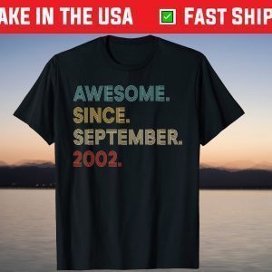 Vintage Awesome Since September 2002 19th Birthday T-Shirt