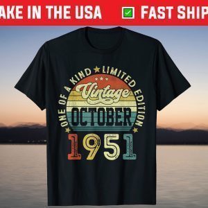 Vintage October 1951 70 Birthday 70 Years Old Tee Shirt