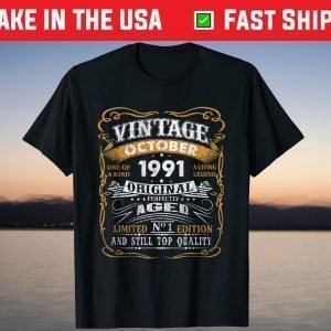 Vintage October 1991 30th Birthday 30 Year Old T-Shirt