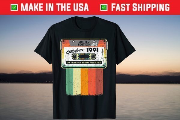 Vintage October 1991 30th Birthday Cassette Tape T-Shirt