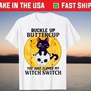 Vintage Scary Halloween Black Cat Costume Witch Hat & Moon Unisex Shirt