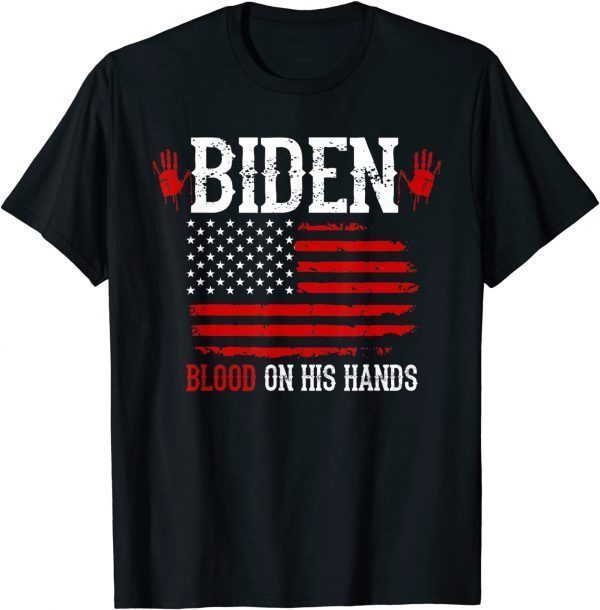 Biden Blood On His Hands USA Flag - Vintage Biden Handprint Us 2021 Shirt