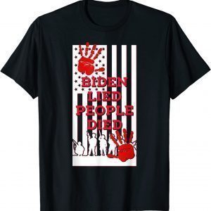 Biden Lied People Died Anti Biden USA Flag Bloody Hand Biden Unisex Shirt