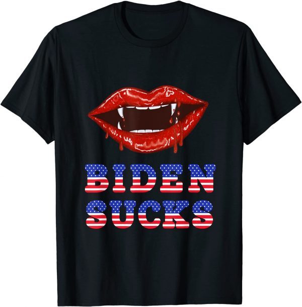 Biden Sucks Sexy Lips Blood and Fangs Vampire Halloween Tee Shirt