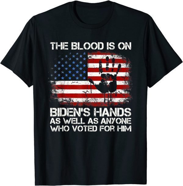 Vintage American Flag Handprint Biden Blood On His Hands 2021 Shirt