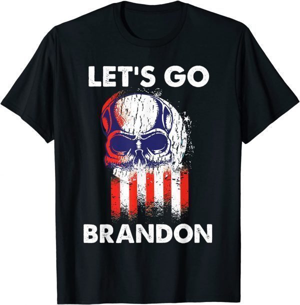 Anti Biden Let's Go Brandon , Skull American Flag US 2021 T-Shirt