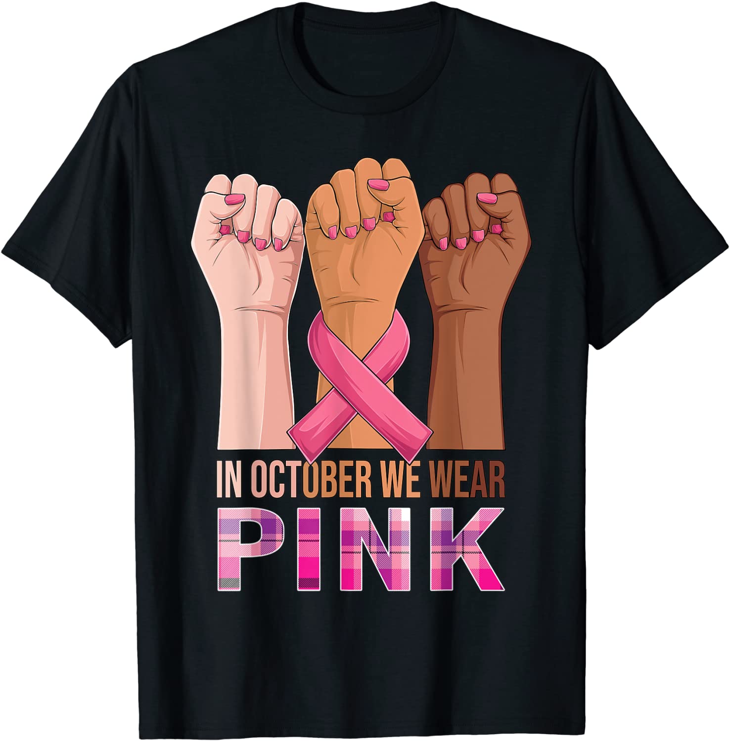 Hand In October We Wear Pink Breast Cancer Awareness Gift Shirt