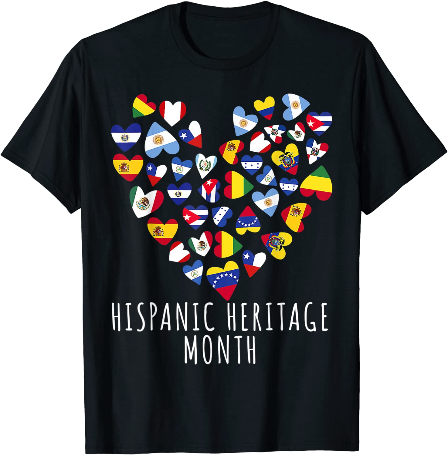 Hispanic Heritage Month All Countries Flags Heart Unisex Shirt 9162