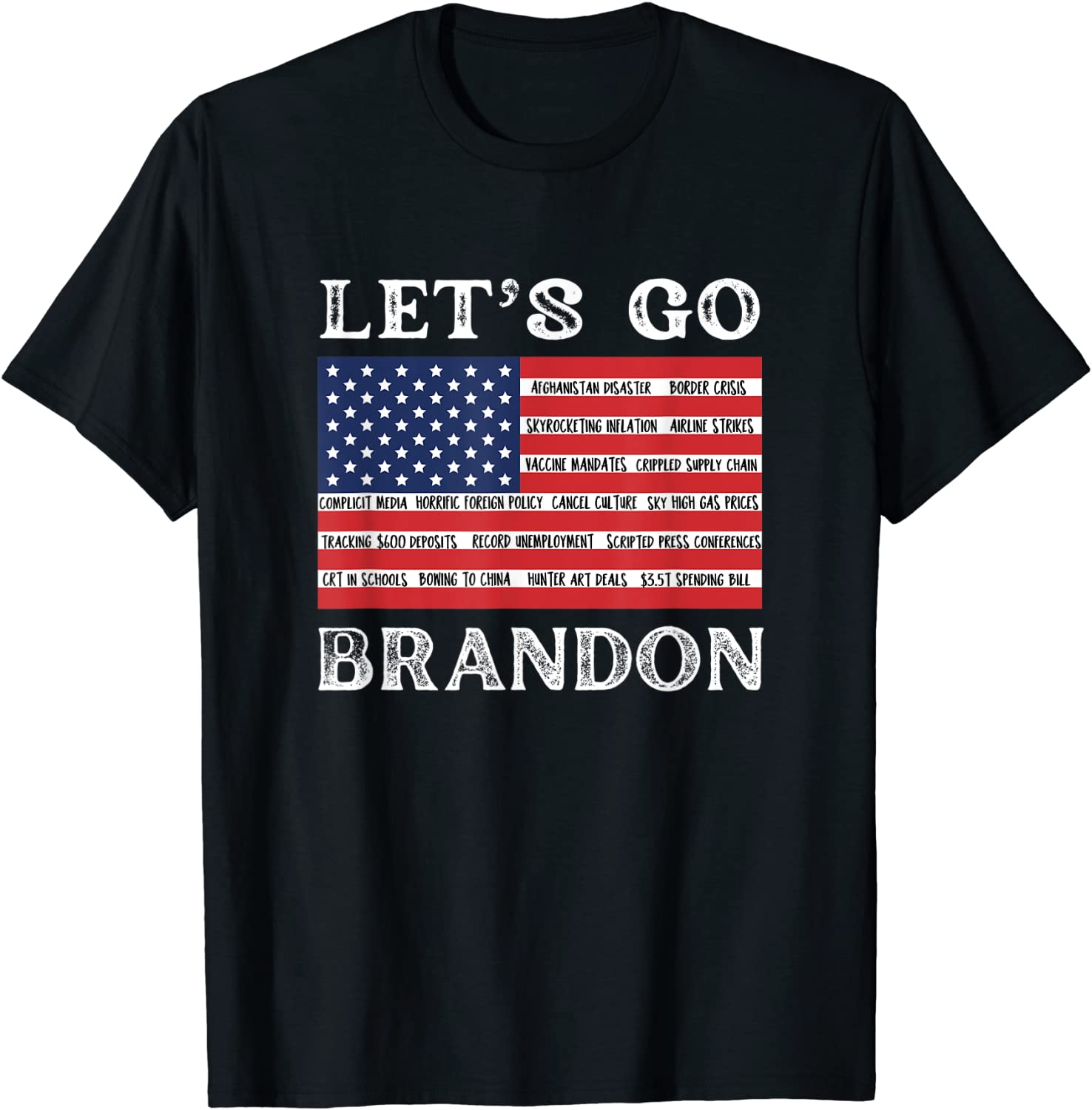 Let's Go Brandon Chant Anti-Liberal Biden Failures List Tee Shirt