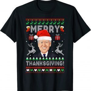 Anti Biden Merry Thanksgiving Santa Hat Ugly Christmas Gift Shirt