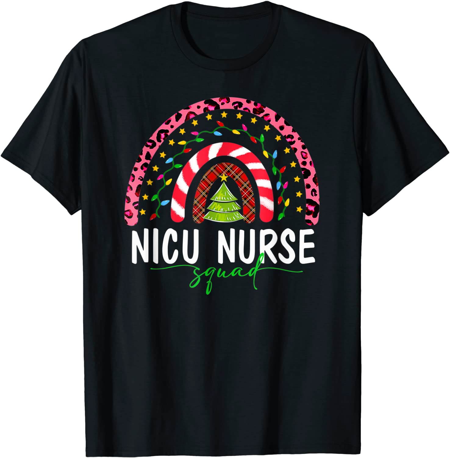 Boho Christmas Leopard Rainbow NICU Nurse Squad Nursing 2021 Shirt