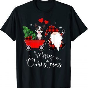 Boston Terrier Dog Christmas with Santa Hat Pajamas T-Shirt