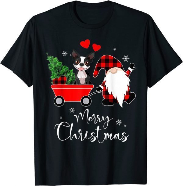 Boston Terrier Dog Christmas with Santa Hat Pajamas T-Shirt