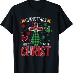 Buffalo Plaid Christian Jesus Christmas Begins With Christ Gift Shirt