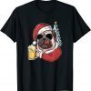 Christmas A Pitbull Dog Santa Hat And Drink Beer On Xmas Tee Shirt