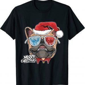 Christmas A Pitbull Dog Santa Hat On Xmas Tee Shirt