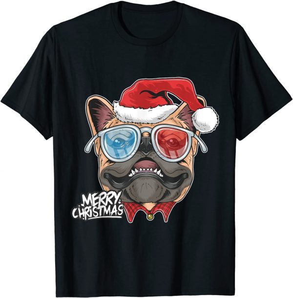 Christmas A Pitbull Dog Santa Hat On Xmas Tee Shirt