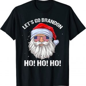 Christmas Let's Go Bradon Santa Brandon USA Flag Glasses T-Shirt
