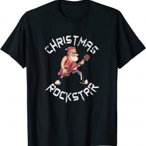 Christmas Rockstar Santa Plays The Guitar Xmas Classic Shirt
