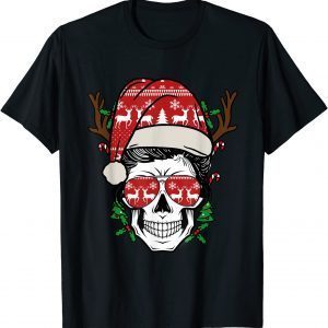 Christmas Skull Messy Bun Reindeer Santa Hat 2022 Shirt