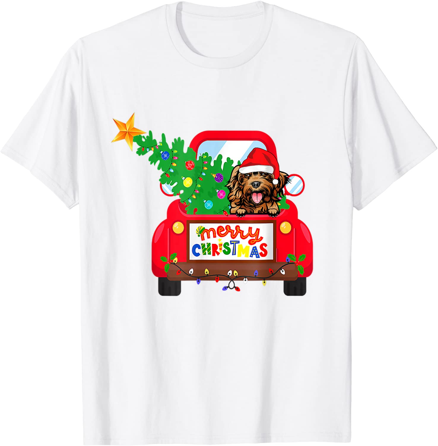 Cockapoo Dog Riding Red Truck Christmas Pajama 2021 Shirt