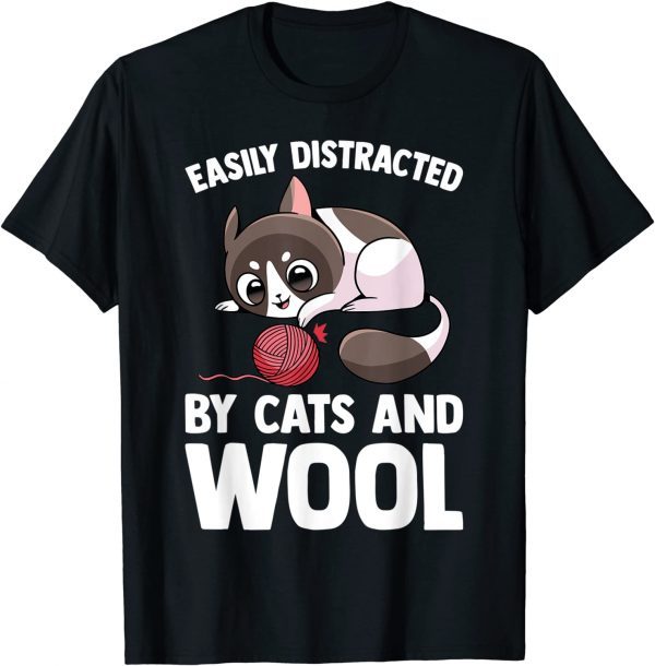 Easily Distracted By Cats And Wool - Japanese Kitten Kawaii Gift Shirt