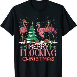 Flamingo Santa Hat Reindeer Xmas Merry Flocking Christmas T-Shirt