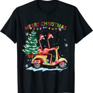 Flamingo Santa Hat Xmas Light Motobike Christmas Holiday Classic T-Shirt
