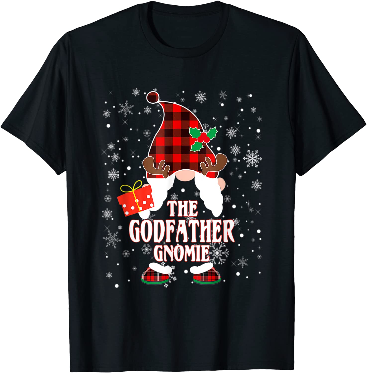 Godfather Gnome Buffalo Plaid Matching Family Christmas T-Shirt