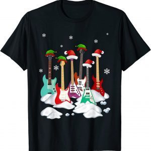 Guitar Santa Hat Christmas Tree Music Loves Xmas Classic Shirt