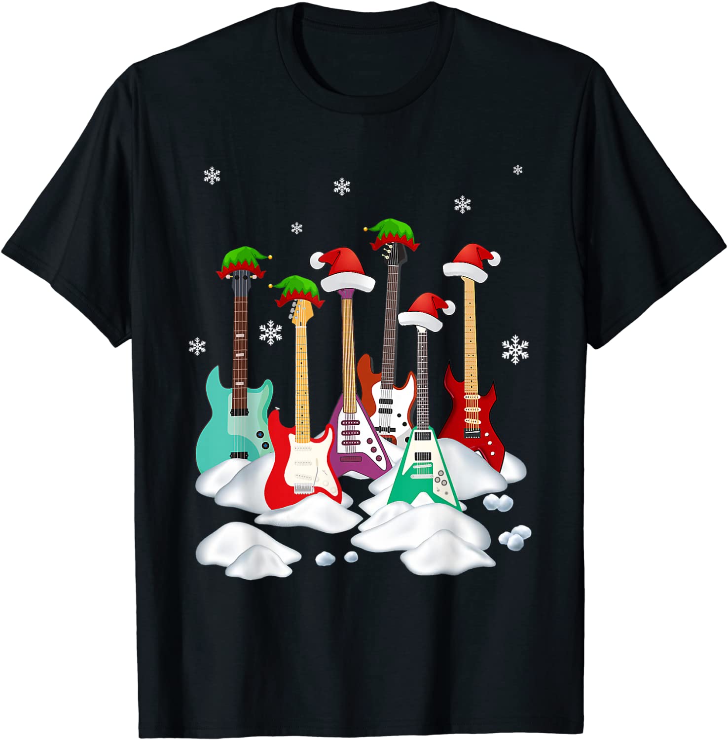Guitar Santa Hat Christmas Tree Music Loves Xmas Classic Shirt