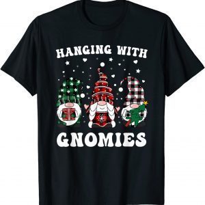 Hanging With Gnomies Christmas Buffalo Plaid Red White Green T-Shirt