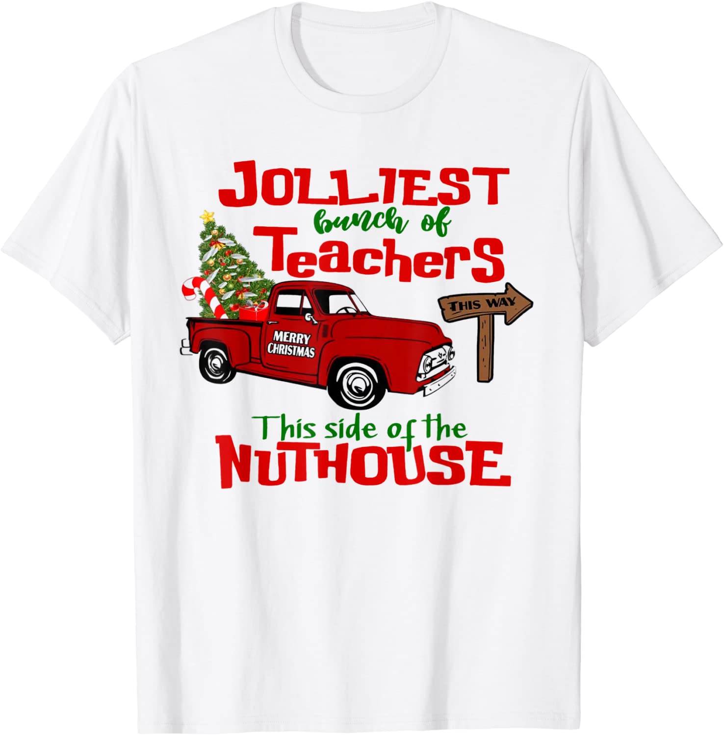 Jolliest Bunch Of Teacher This Side Nuthouse Red Plaid Xmas 2022 Shirt