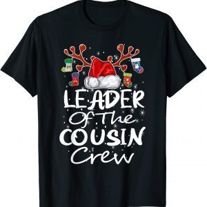 Leader Of The Cousin Crew Reindeer Hat Xmas Family Matching Unisex Shirt