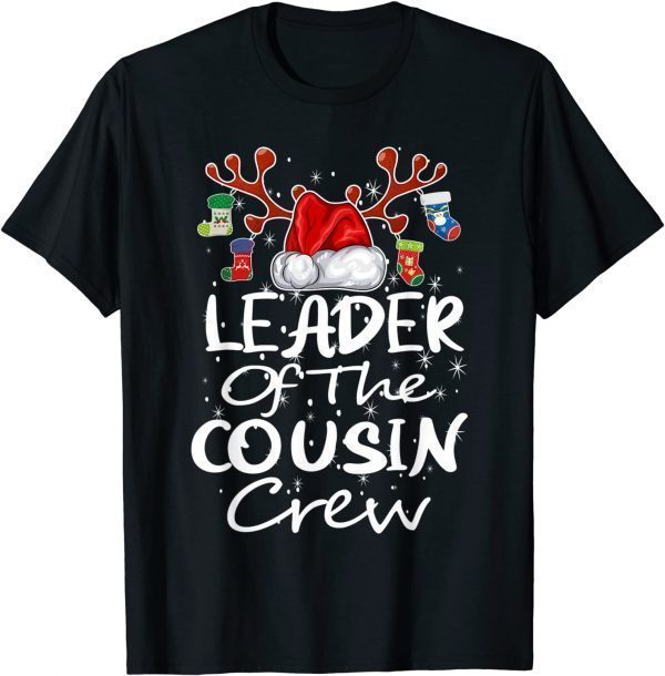 Leader Of The Cousin Crew Reindeer Hat Xmas Family Matching Unisex Shirt