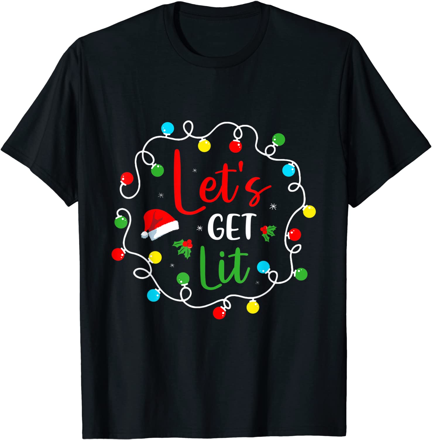 Let's Get Lit Christmas Drinking Lights Santa Matching Classic Shirt