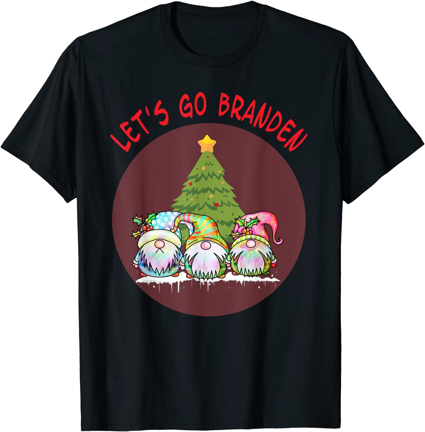 Let's Go Branden Three Gnome Conservative Anti Liberal Xmas Tee Shirt