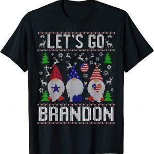 Let's Go Brandon American Heart Flag Gnome Ugly Christmas Unisex T-Shirt