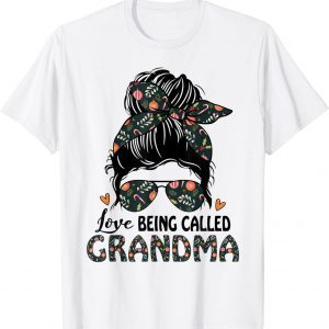 Love Being Called Grandma Messy Bun Xmas Ornament Floral 2021 T-Shirt