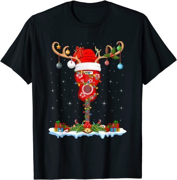 Mele Kalikimaka Santa Hat Reindeer Ukulele Guitar Christmas Classic Shirt