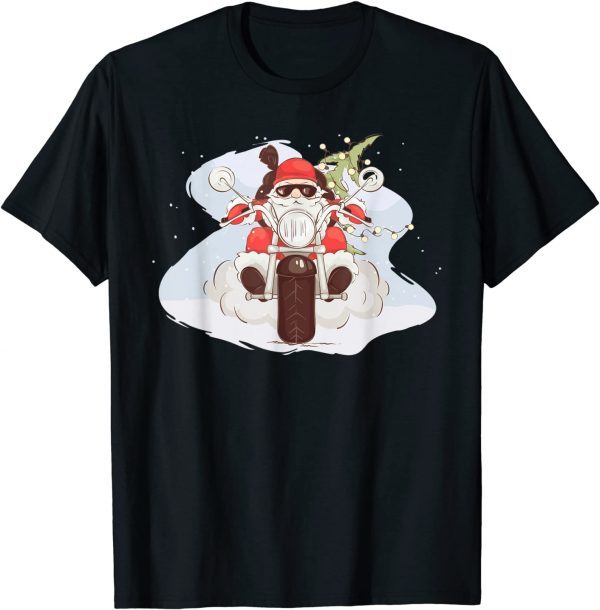 Merry Christmas Cool Santa Riding A Motorcycle Gift Shirt