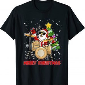 Merry Christmas Drum And Santa Drummer Lover Xmas Classic Shirt